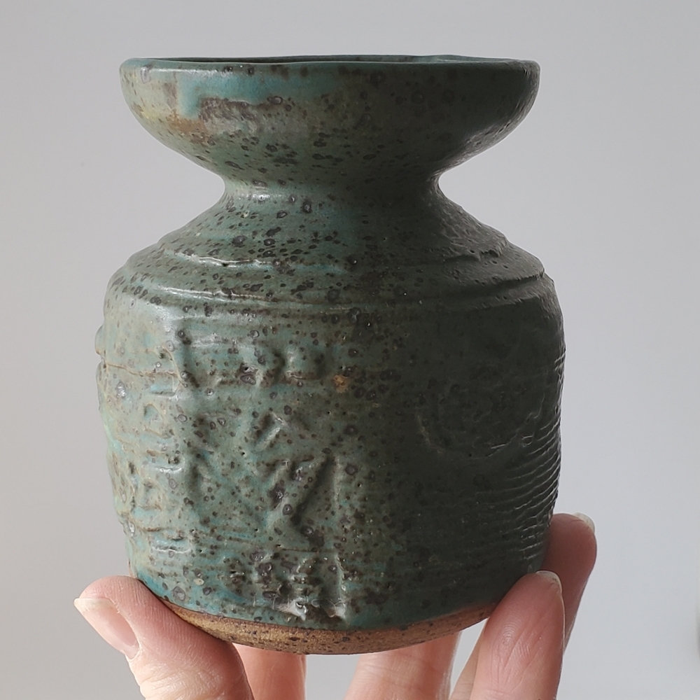 Amazing Ceramic Pottery Vase Brutalist Imprinted Design Unknown Potter but WoW!